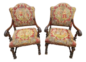 Late 19th Century Pair of Renaissance Revival Petit Point Arm Chairs