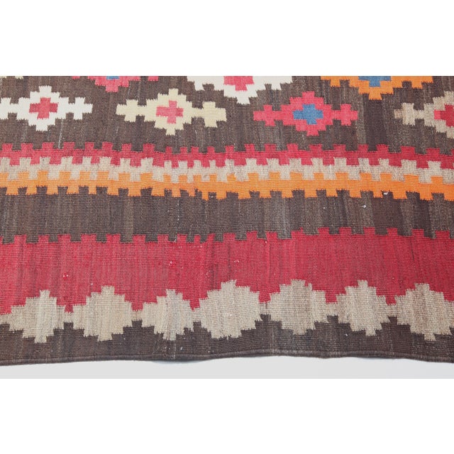 Antique Caucasian Karabagh Kilim With Bold Tribal Medallion in Crimson & Red Tones -4' 4'' X 10' 4'' For Sale In Tampa - Image 6 of 7