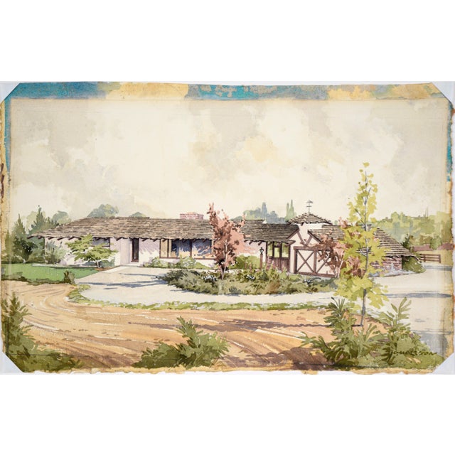 Paper California Ranch Original Watercolor Landscape by George Alfred Morrison For Sale - Image 7 of 7