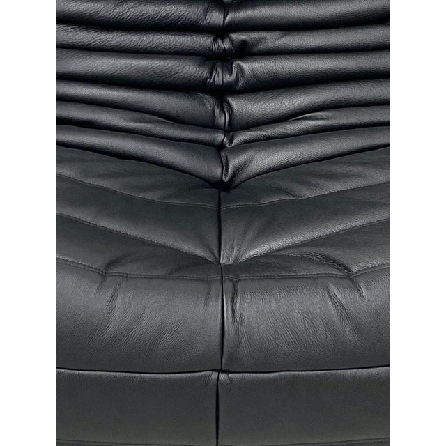 French Togo Living Room Set in Black Leather by Michel Ducaroy for Ligne Roset, Set of 3 For Sale - Image 7 of 18
