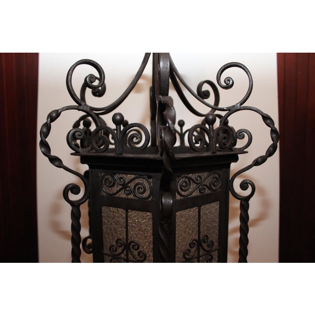 Large Wrought Iron Porch Lantern For Sale - Image 6 of 14