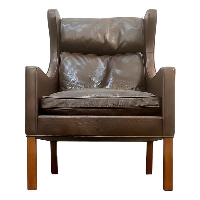 Fredericia Model 2204 Wing Chair in Patinated Leather by Borge Mogensen, 1960s For Sale