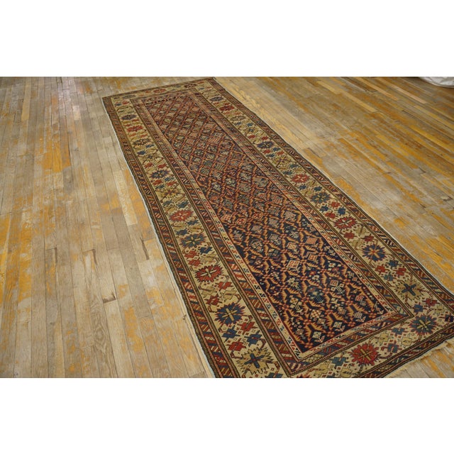 Traditional 1890s Blue Navy Geometric Antique Caucasian Shirvan Runner Carpet 3'3" X 9'3" Handknotted Wool Rug For Sale - Image 3 of 14