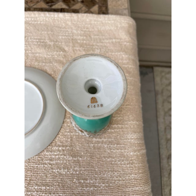 Mid 20th Century Mid 20th Century Teal Green & Gold Cup and Plate For Sale - Image 5 of 6