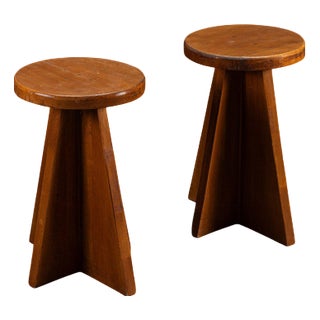 Modernist Wood Stool, 1950s For Sale