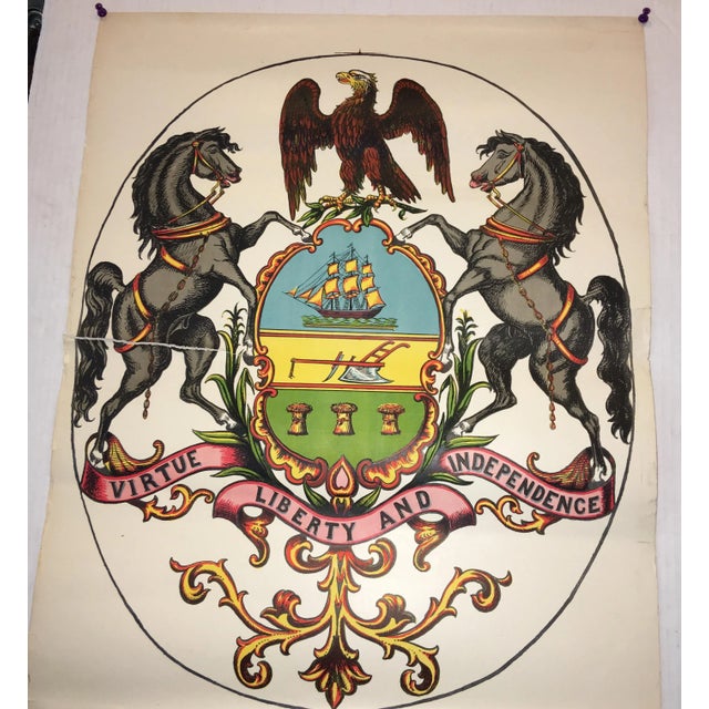 Caleb Lownes 1778 Design Lithograph for the Pennsylvania Coat Of Arms : Virtue, Liberty and Independence. This is a...