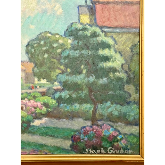 Impressionist Mid 20th Century Vintage Oil Painting Impressionist City Garden. Signed, Framed. For Sale - Image 3 of 10