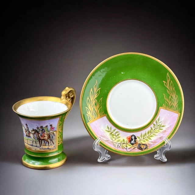 Antique French Hand-Painted Porcelain Cup and Saucer from Befos, 1800s, Set of 2 For Sale - Image 3 of 11