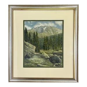 Original Stephen Smalzel Framed Watercolor Painting 'Rocky Mountain Landscape'