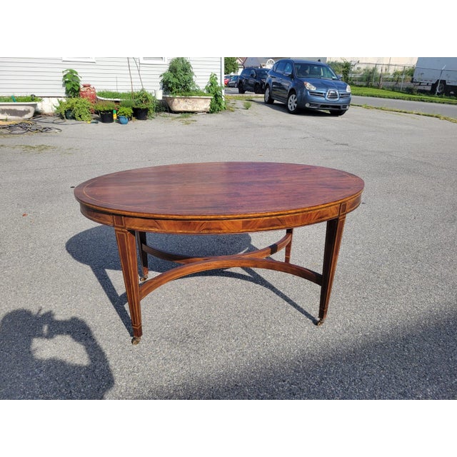 English 19th Century Mahogany Inly Oval Conference Table/ Center Table/ Desk Table. For Sale - Image 14 of 16