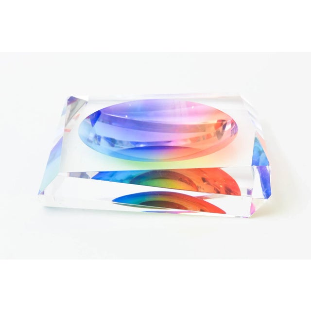1990s 1990's Op Art Rainbow Lucite Angled Bowl Style of Victor Vasarely For Sale - Image 5 of 10