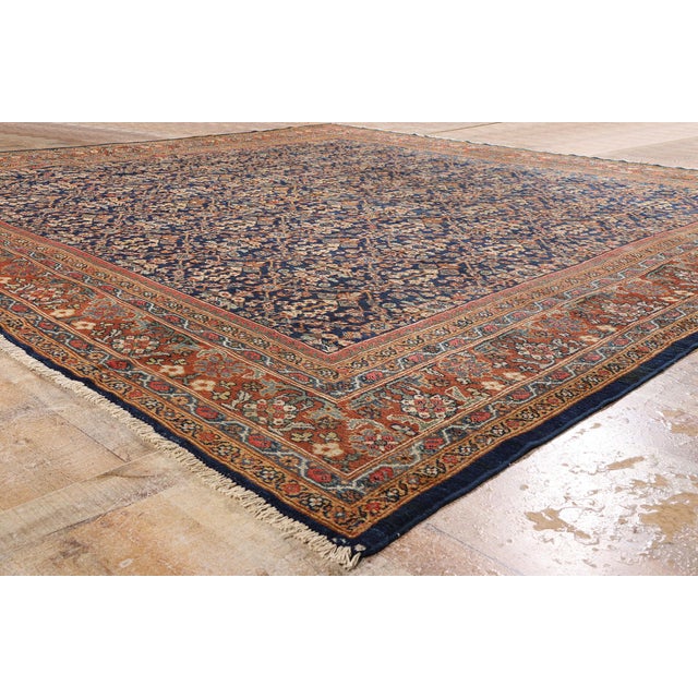 Navy Blue Antique Persian Mahal Rug, 11'01 X 11'11 For Sale - Image 8 of 10