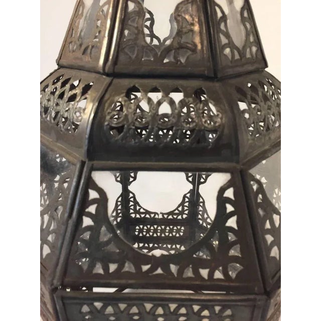 Moroccan Moorish Metal and Clear Glass Candle Lantern For Sale - Image 9 of 11