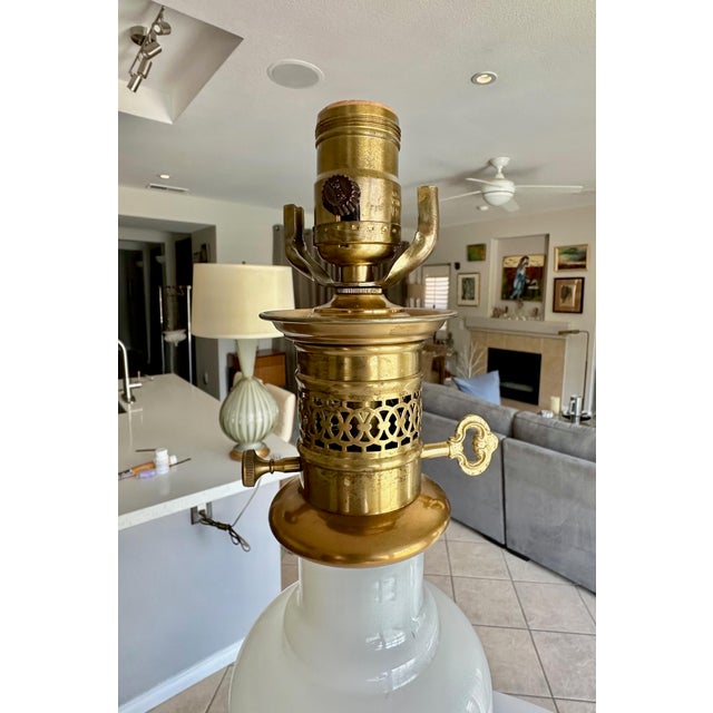 Traditional Single Frederick Cooper Brass and Opaline Glass Table Lamp For Sale - Image 3 of 12