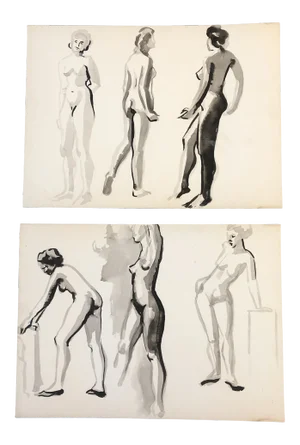 Gallery Wall Collection 2 Vintage Female Nude Watercolor Paintings 1980’s a Pair