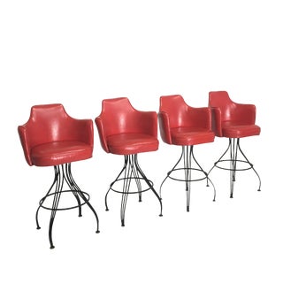Mid-Century Red Swivel Bar Stools - Set of 4 For Sale
