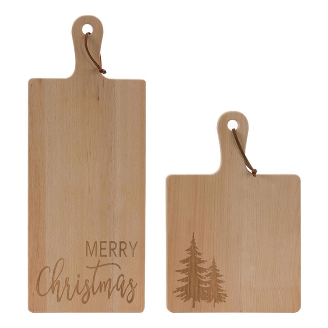 Merry Christmas Pine Tree Cutting Board (Set of 2) For Sale