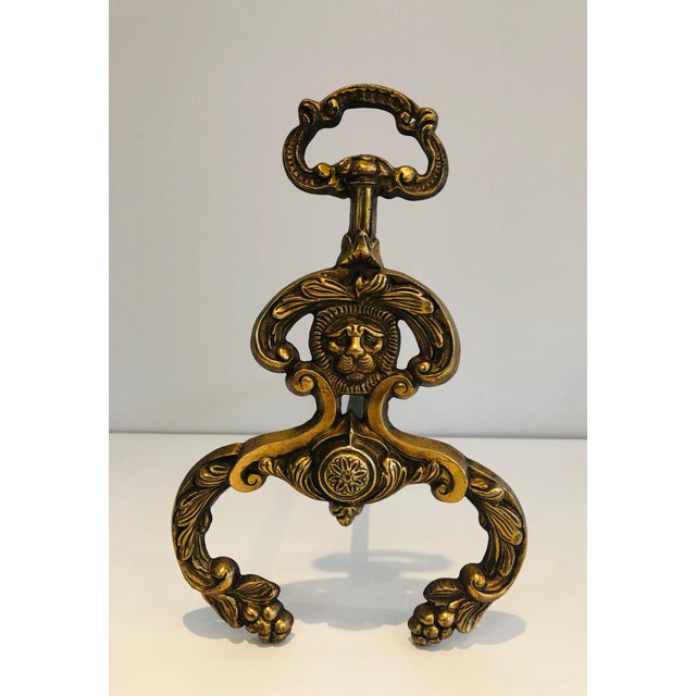 Neoclassical Style Bronze & Wrought Iron Andirons with Lions Faces. F - A Pair For Sale - Image 11 of 13