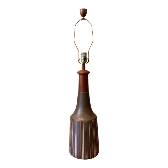 Mid 20th Century Art Pottery Brown Striped Table Lamp by Gordon Martz for Marshall Studios For Sale