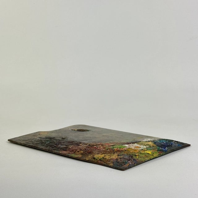 French French Vintage Artist's Painting Palette With Thick Remnant Multicolored Oil Paint For Sale - Image 3 of 11