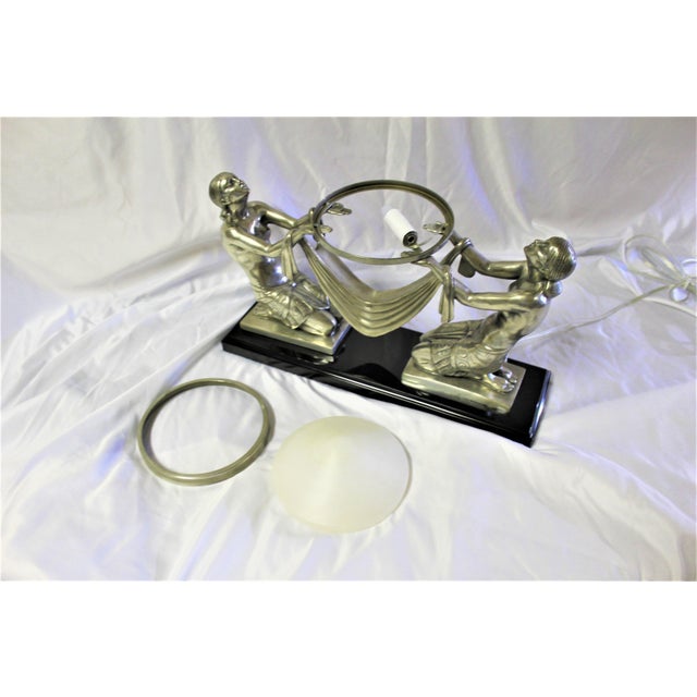 Art Deco Lady Lamp Silvered Bronze Alabaster Shade For Sale - Image 17 of 18