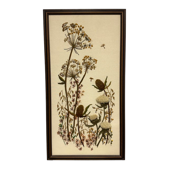 Mary Jo Morris Botanical Embroidery Textile Art, Vintage For Sale