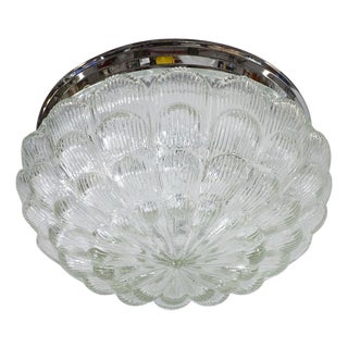 Floral motif molded glass flush mount ceiling fixture For Sale