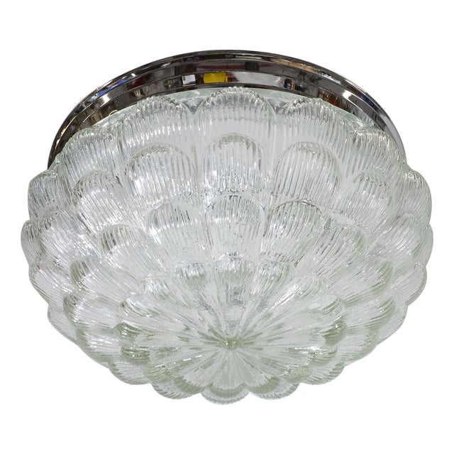 Floral motif molded glass flush mount ceiling fixture For Sale