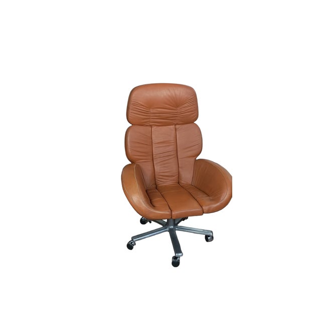 1970s Leather Presidential Desk Swivel Chair, 1970s For Sale - Image 5 of 7