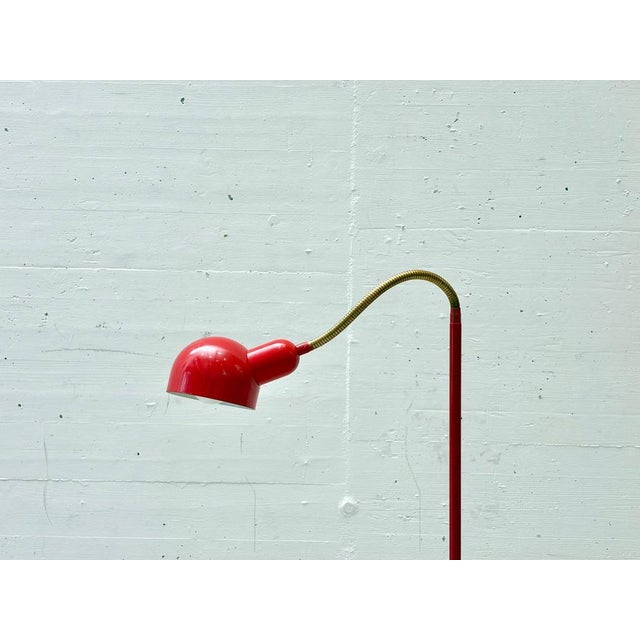 Metal Red Metal Gooseneck Floor Lamp, 1970s For Sale - Image 7 of 14