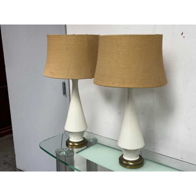 Mid-Century Modern Late 20th Century Mid Century Blanc De Chine Table Lamps, Pair For Sale - Image 3 of 12