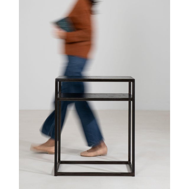 Early 21st Century 21st Century Poland Blackened Iron Black Metal-Framed Side Table With Glass Top And Shelf For Sale - Image 5 of 11