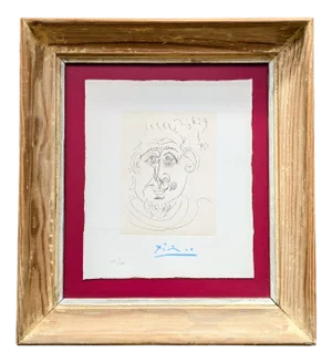Pablo Picasso, Portrait of a Man with a Goatee, Hand-Signed Engraving, 1970, Framed