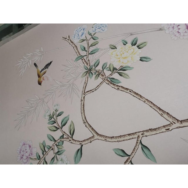 Handpainted Silk Wallpaper, Chinoiserie Birds and Bamboo, Chinoiserie Handmade Wallpaper Mural - Set of 4 For Sale - Image 12 of 12
