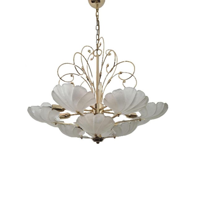 Frosted Glass and Brass Chandelier from Deknudt, Belgium, 1970s For Sale - Image 13 of 13