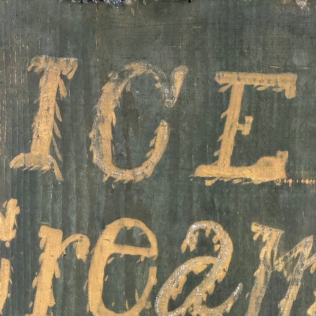 Late 19th Century Brilliant in Design, a Late 19th Century "Ice Cream Whole Sale" Wood Sign With Gold Frozen Font For Sale - Image 5 of 9