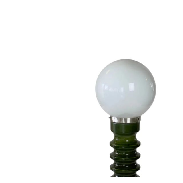 Original green Cari Zalloni Lamp. Manufactured by Steuler in Germany, late 60s. Green base and large white milk glass...