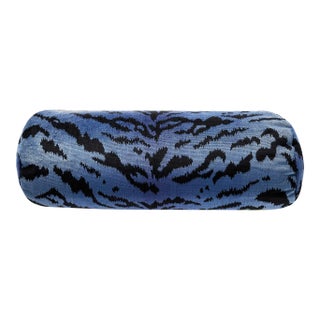 The House of Scalamandré Tigre Bolster Pillow, Blues & Black For Sale