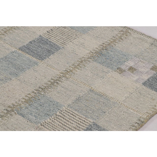 Modern Rug & Kilim’s Scandinavian-Inspired Kilim in Blue-Gray Geometric Patterns For Sale - Image 3 of 10