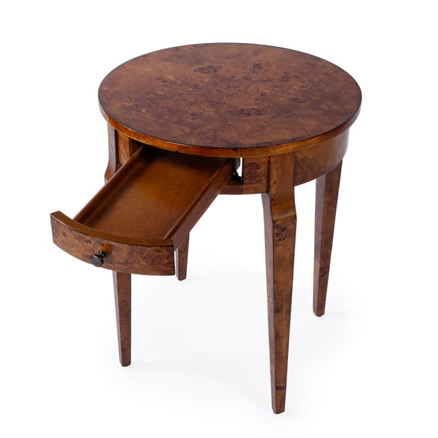 2020s Archer 20 in. W Round Burl Wood 1 Drawer Side Table, Traditional Burl For Sale - Image 5 of 11