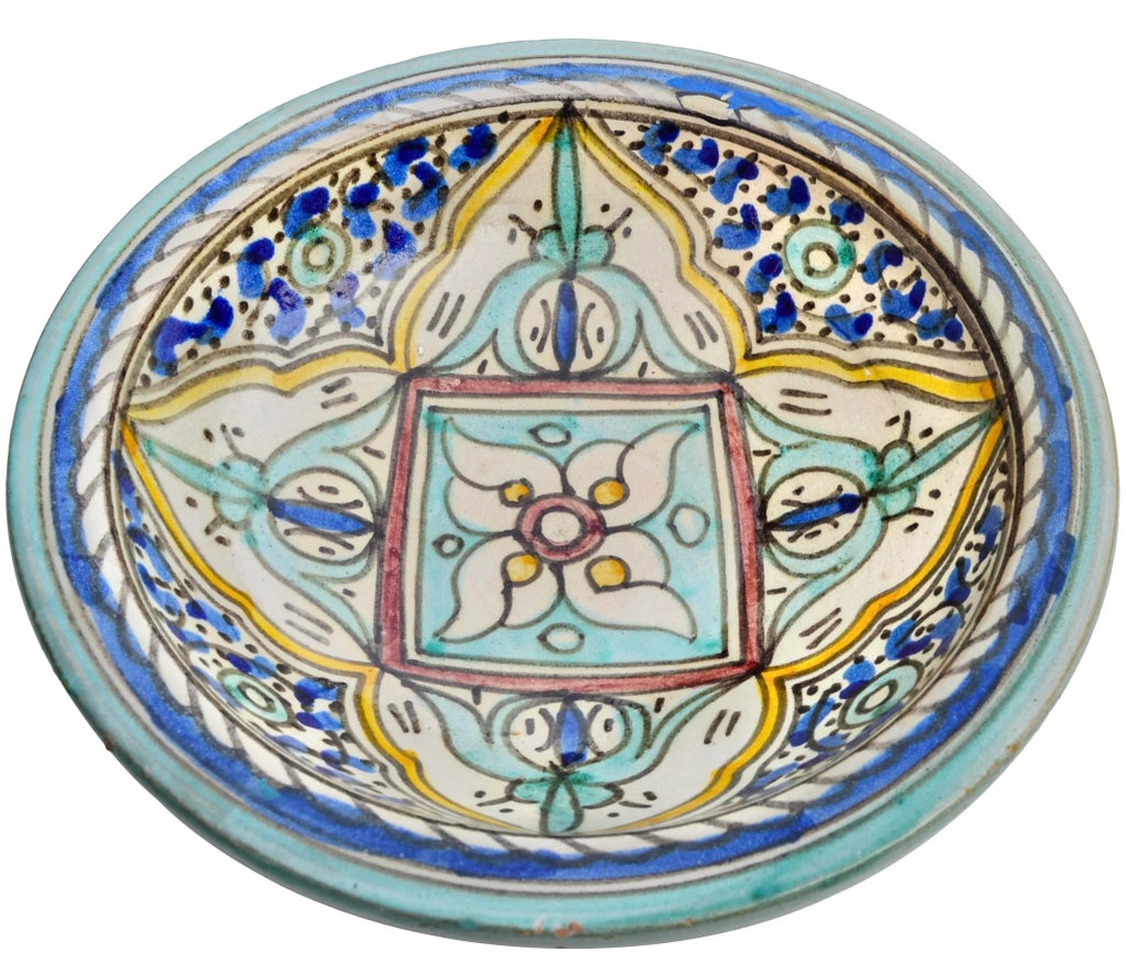 ＊Andalusia＊Ceramic plate・* Mid 20th Century Blue & Orange-Patterned Andalusian Ceramic Plate