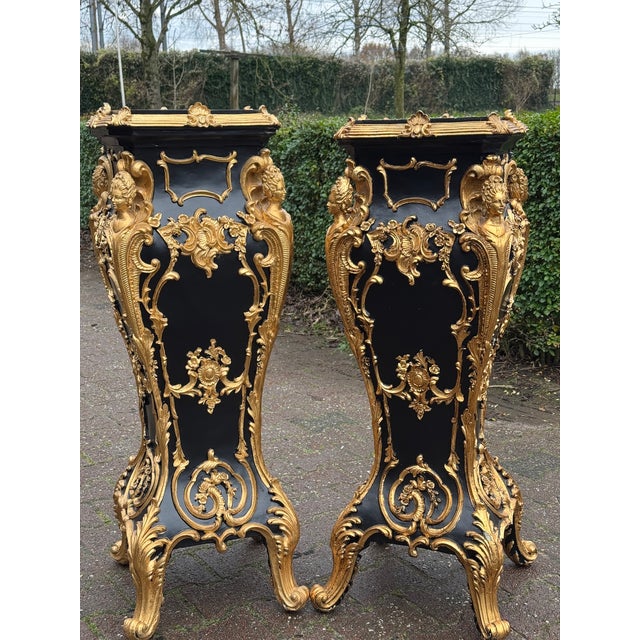 Late 20thC Italian Baroque Black Gold Pedestals – Pair For Sale - Image 14 of 14