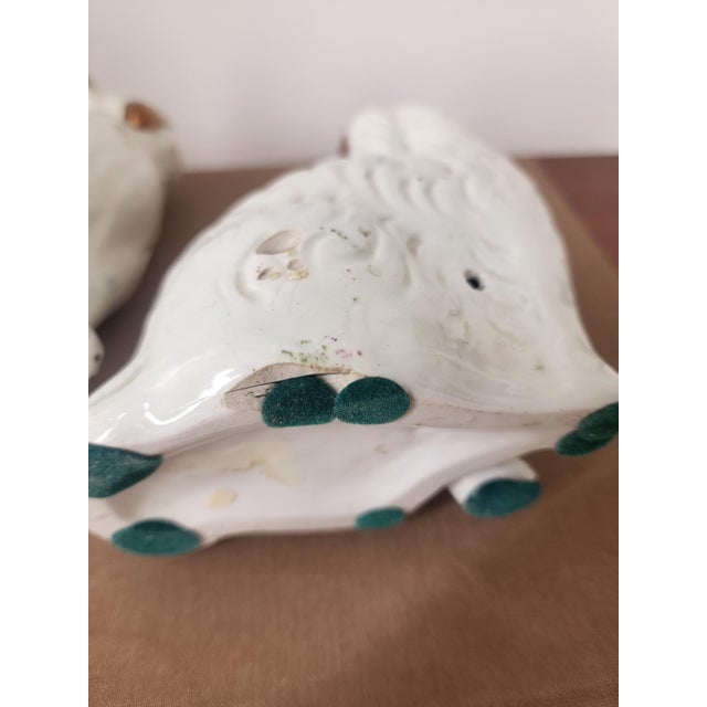 Late 19th Century Vintage Staffordshire Spaniel Dog Figurines Pair, White Gold Ceramic Dogs, Staffordshire Style Dog Statues, Victorian Dog Decor For Sale - Image 5 of 13