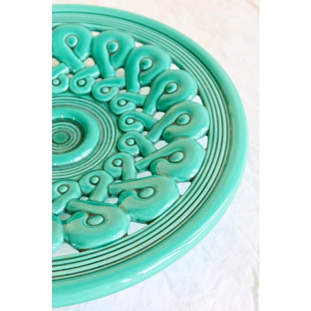 1950s Large Vintage Turquoise Ceramic Bowl with Openwork Braided Pattern, 1950s For Sale - Image 5 of 8