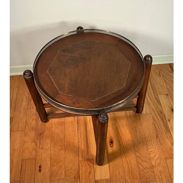 Hekman Furniture Vintage Wood Folding Tray Table Removable Serving Tray Brass Gallery For Sale - Image 4 of 12