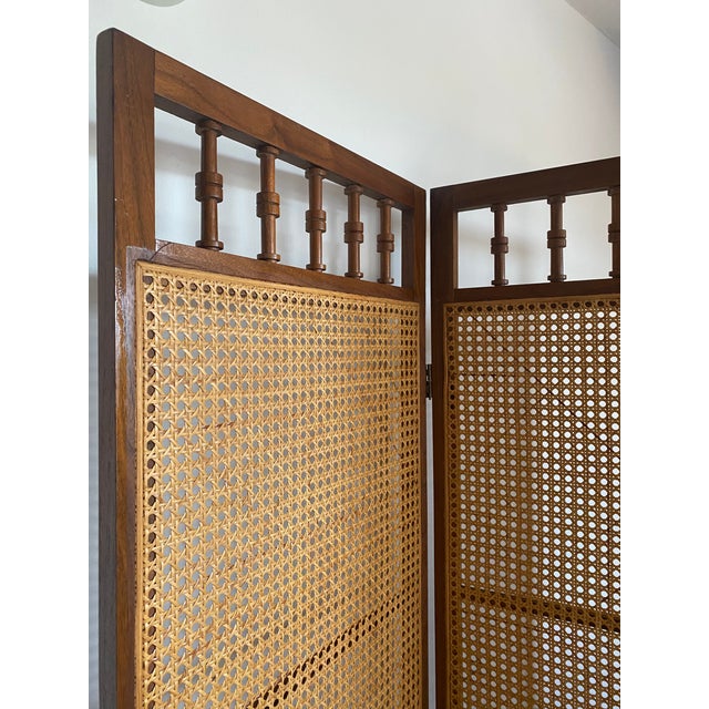MidCentury Modern Cane & Walnut Room Divider Screen Chairish