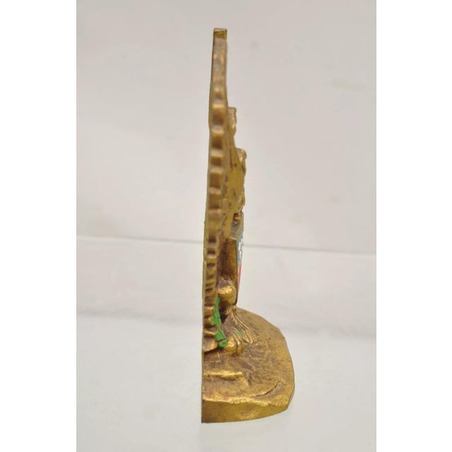 Antique Patriotic Cast Iron Figural Gold American Flag & Eagle Painted Door Stop For Sale In Philadelphia - Image 6 of 10