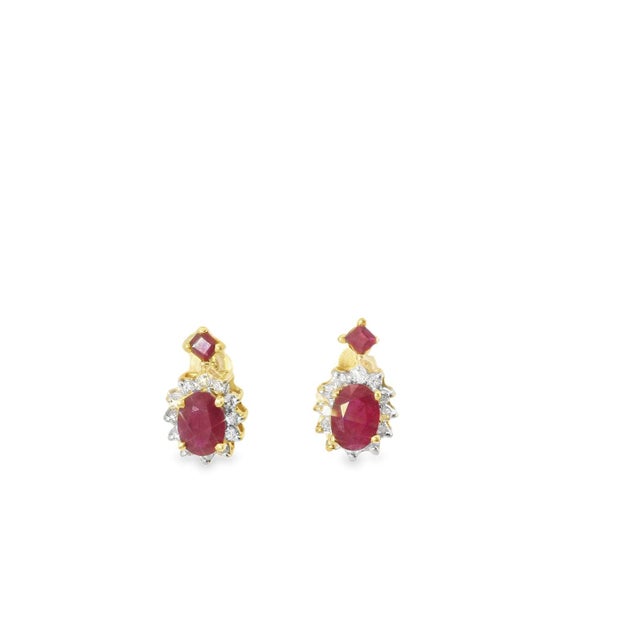 Mid-Century Modern Mid 20th Century 14k Yellow Gold Estate Diamond & Ruby Filigree Earrings, Pair For Sale - Image 3 of 4
