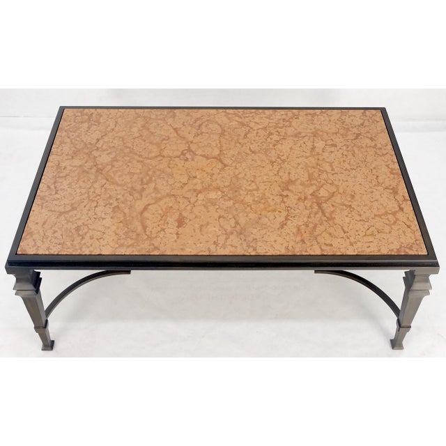 Heavy Forged Bronzed Iron Base Rouge Marble Top Coffee Table Mint For Sale - Image 9 of 12