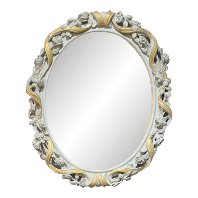 Oval Antique White and Gold Mirror by Notte Fatata, designed by Savio Firmino For Sale
